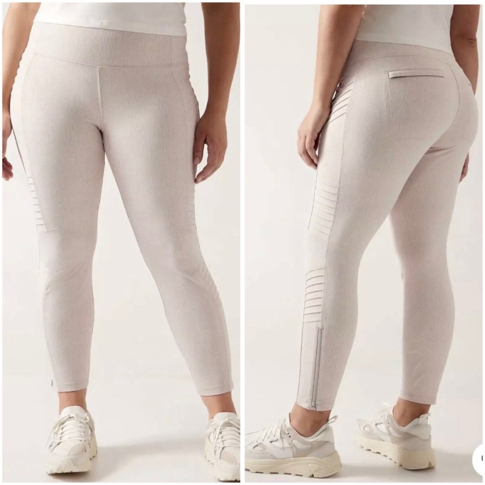 NEW Athleta Beige Delancey Textured Moto Tight Herringbone Leggings 3X Orig $118